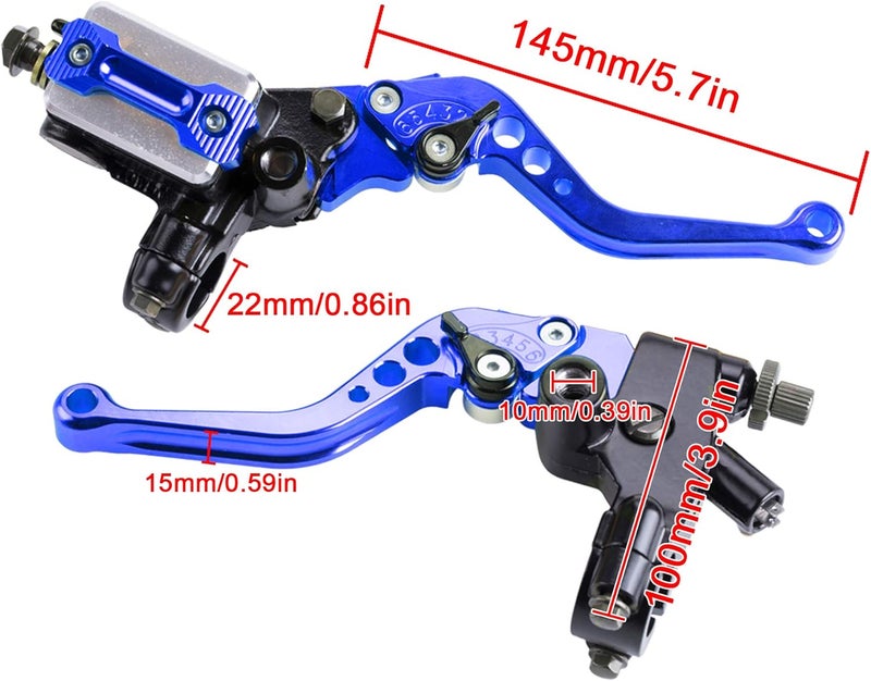 MRELC Universal Motorcycle 7/8" 22mm Handlebar Brake Master Cylinder Clutch Lever CNC Left & Right Set Compatible with Harley Honda Kawasaki Suzuki Yamaha（ Piston Diameter 12.7mm (Blue) - Image 4